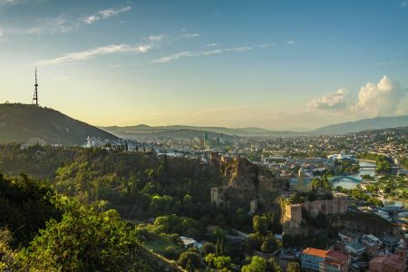 Panoramic View of Tbilisi at sunset time - Tourism in Georgia 2023