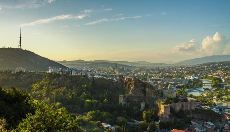Panoramic View of Tbilisi at sunset time - Tourism in Georgia 2023