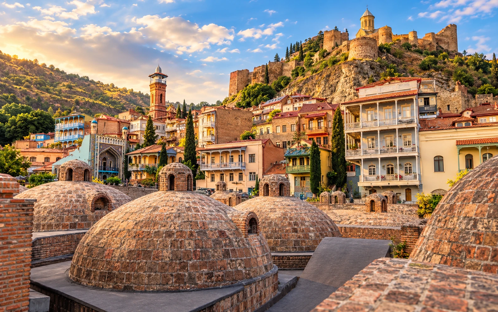 Old Tbilisi and Abanotubani sulfur baths with Narikala Fortress above