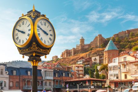 Amazing view of City clock and Narikala fortress, Tbilisi, Georgia with EVANI Travel. 4 Days/3 Nights Tour Package in Georgia